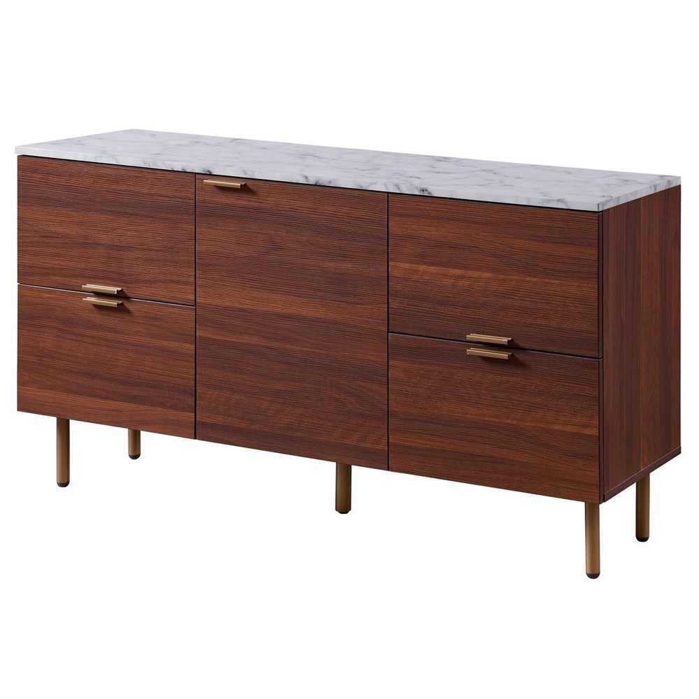 Photos - Storage Сabinet Ashton Sideboard with Faux Marble Top Walnut - Teamson Home