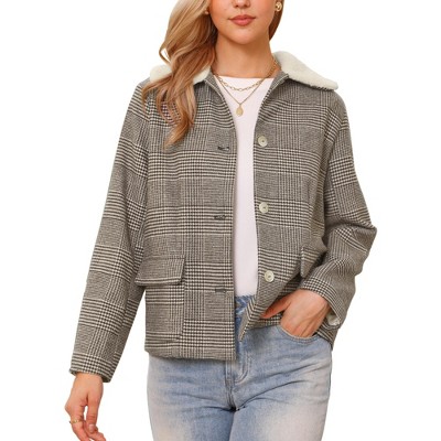 INSPIRE CHIC Women's Houndstooth Peter Pan Collar Long Sleeve Button Down Vintage Winter Jacket
