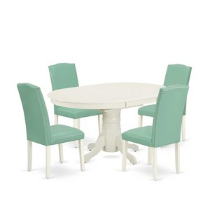 HomeStock 5-Pc Oval Linen White Finish Solid Wood Top Dining Table with 4 Parson Chair with Butterfly Leaf - 1 of 4