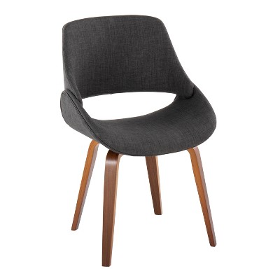 Set of 2 Walnut Wood Charcoal Upholstered Dining Chairs