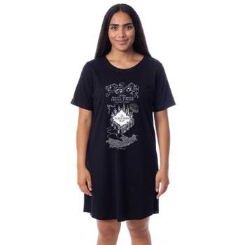Harry Potter Womens' The Marauder's Map Mischief Managed Nightgown Pajama Black