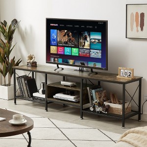 VECELO TV Stand for TVs Up to 80" with Power Outlets, Media Console TV Table for Living Room, Bedroom, Brown/Gray - 1 of 4