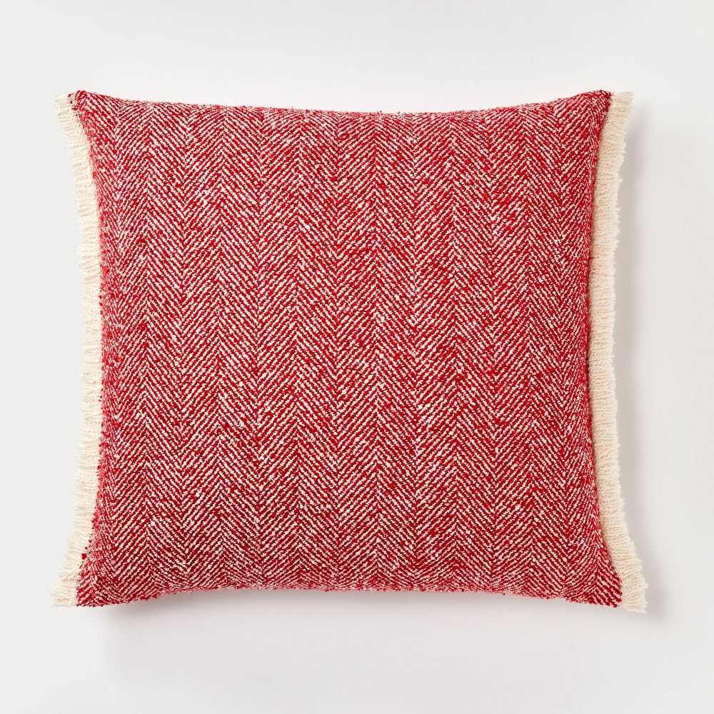 Oversized Herringbone with Frayed Edges Square Throw Pillow Red/Cream - Threshold™ designed with Studio McGee 