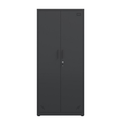 VYNXARIA Tall Black Storage Cabinet with 2 Doors and Adjustable Shelves for Home Office