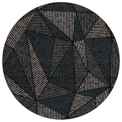 Black Charcoal And Gray Geometric Washable Indoor Outdoor Area Rug