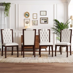KWPZQEB Luxury Dining Chairs Set of 4, Diamond Button Tufted Kitchen Chairs w/ High Back & Upholstered, Side Chair w/ Nailhead Trims for Dining Room - 1 of 4