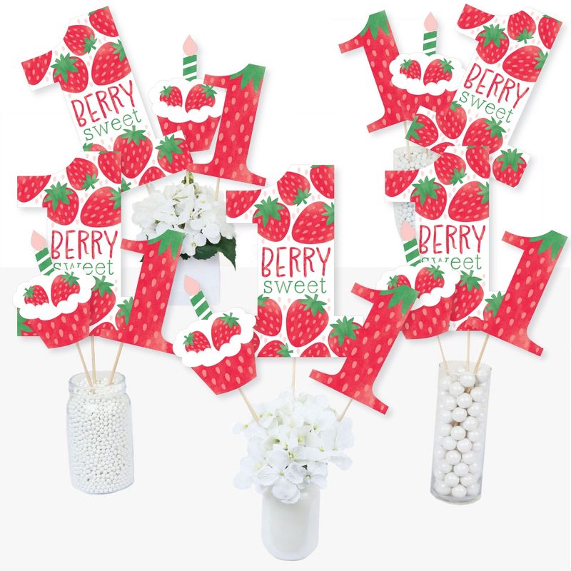Big Dot of Happiness Berry First Birthday - Sweet Strawberry - Fruit 1st Birthday Party Centerpiece Sticks - Table Toppers - Set of 15, 2 of 8