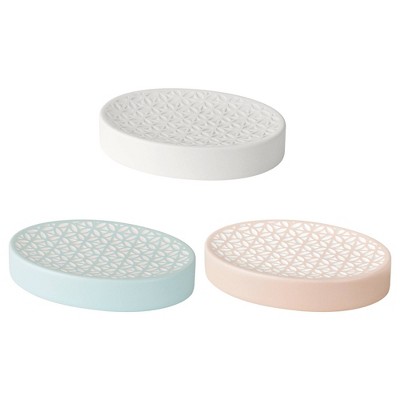 Felix White Ceramic Oval Soap Dish with Embossed Motif