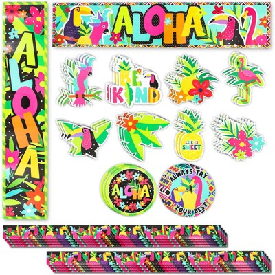 Bright Creations 40 Piece Aloha Tropical Bulletin Board Banner Borders & Cutout Classroom Decorations