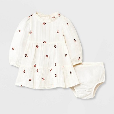 Baby Girls' Floral Embroidered Dress & Bottom Set - Cat & Jack™ Cream 6-9M