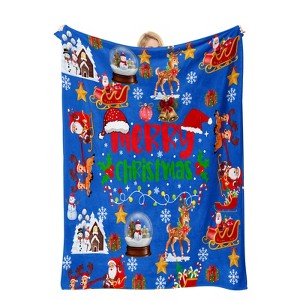 Blue Cute Christmas Blankets and Throws for Adults/Women/Boys/Kids, Holiday Fleece Throw Blanket - 1 of 4