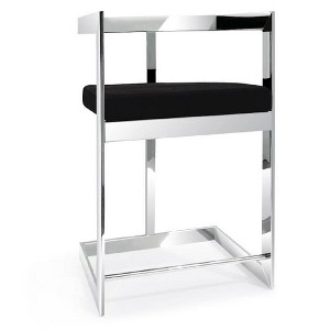 HomeRoots 26" Black and Silver Velvet and Stainless Steel Low Back Counter Height Bar Chair - 1 of 4