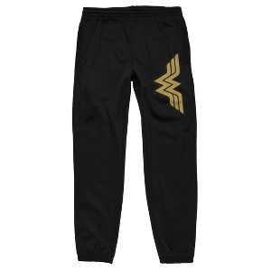 Wonder Woman Classic Yellow Logo Men's Black Jogger Pants - 1 of 3