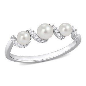 EVERLY JEWELRY  | Sterling Silver 1/4 CT TGW Created White Sapphire And White Freshwater Cultured Pearl Fashion Ring - 1 of 4