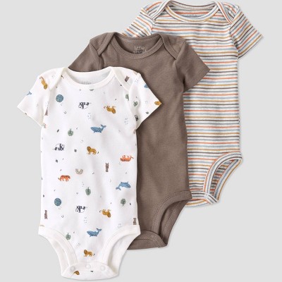 Image of Baby 3pk Organic Cotton Bodysuit - little planet by carter's Off-White/Brown
