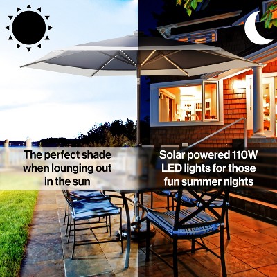 Spencer 9 ft. Coral Pink and White Solar LED Market Patio Umbrella with Aluminum Frame