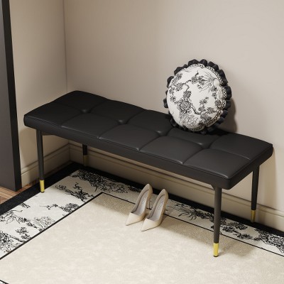 Tiramisubest 52/64 Inch Shoe Bench Entryway Shoe Storage Ottoman Metal Legs Faux PU Upholstered Entryway/ Bedroom/ Living Room