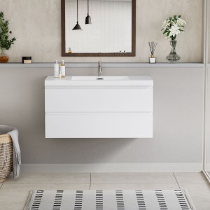 NicBex Floating Bathroom Vanity with Sink,Bathroom Sink Vanity with Basin and 2 Drawers,24/30/36/42 inch Bathroom Sink Cabinet,Oak/White - 1 of 4