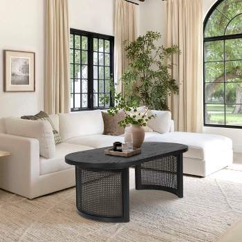Aodai 48 Oval Rectangle Coffee Table,Breathable Rattan Double Pedestal Legs with 48 Inch Coffee Table-Maison Boucle
