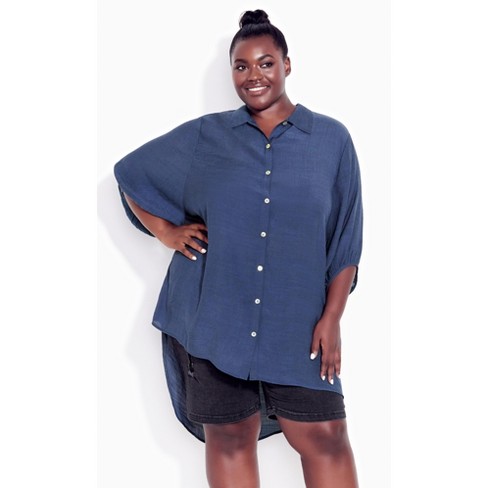 AVENUE | Women's Plus Size Renata Longline Shirt - navy - 14W