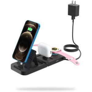 MAGIC JOHN 3 in 1 Foldable Travel Charging Station for iPhone 14/13/12/11/X/Pro/Max, for iWatch Ultra 7-2/SE, for AirPods 3/2/Pro, with Adapter - 1 of 4