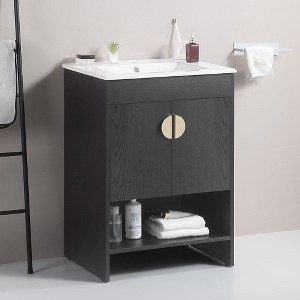 NicBex Bathroom Vanity with White Ceramic Basin,Modern Bathroom Sink Vanity with 2 Cabinet Doors,30"/24"Bathroom Sink Cabinet for Bathroom,White/Black - 1 of 4