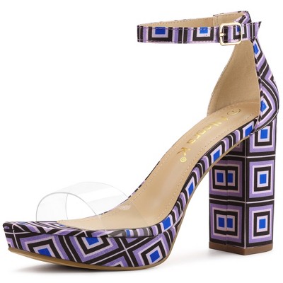 Allegra K Women's Printed Clear Strap Platform Chunky Heel Ankle Strap Sandals