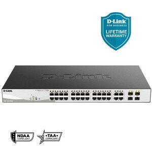 D-Link 28-Port Gigabit Smart Managed PoE+ Switch, 24x PoE+ Ports (370W) + 4x Combo SFP Ports (DGS-1210-28MP) - 1 of 4