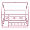 Okak Full Size Bed Frame with House-Style Roof & Fences,Modern Floor Bed for Toddlers/Kids Bedroom - 2 of 4