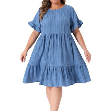 dusty blue casual dress Zara Blue and White Floral Ruffle Sleeve Mini Dress main image 1