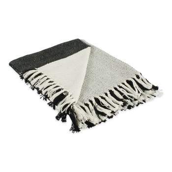 50"x60" Four Square Woven Throw Blanket with Fringe Black - Design Imports