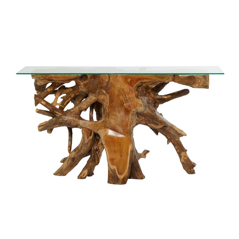 Contemporary Teak Wood Organic Console Table Brown - Olivia &#38; May, 4 of 31