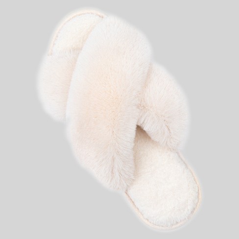 Solid Color Faux Fur Slides Slippers, Slip On Round Toe Non-slip