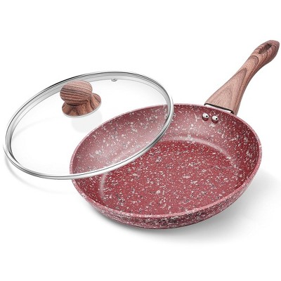 KOCH SYSTEME CS  Nonstick Frying Pan 12inch with Lid , Non Stick Frying Pan with Non-Toxic Coating, Small Skillet with Lid,  Red