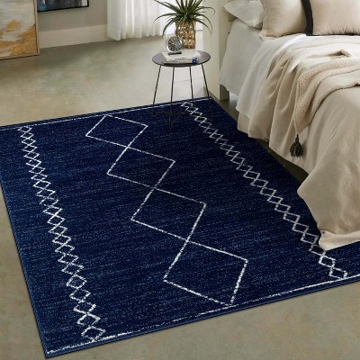 Navy Geometric 8' x 10' Stain-Resistant Synthetic Area Rug