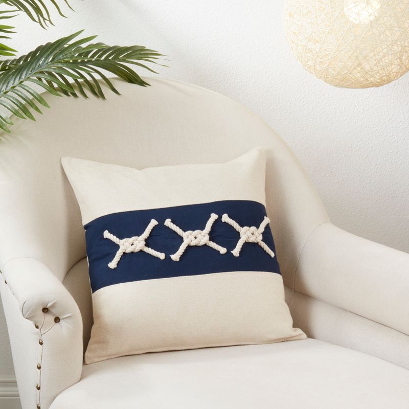 Saro Lifestyle Rope Knots Appliqué Down Filled Throw Pillow, Blue, 18"x18", 3 of 4