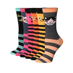 Tipi Toe Women's 6 Pack Meow Stripes Colorful Patterned Crew Socks - 1 of 4