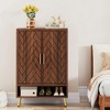 ORRD Walnut Shoe Storage Cabinet with Doors, 6-Tier Entryway Organizer with Gold Legs & Adjustable Shelves for Hallway, Living Room - 3 of 4