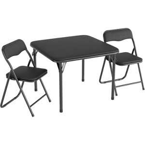3-Piece Folding Upholstered Table and Chair, Square Card Table and Chair Set with Pu Soft Cushion, Metal Frame Children's Activity Table and Chairs - 1 of 4
