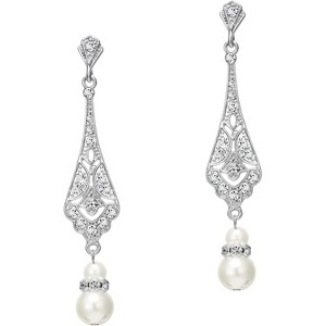 1920s Vintage Wedding Pearl Dangle Drop Earrings Art Deco Gatsby Earrings - 1 of 4