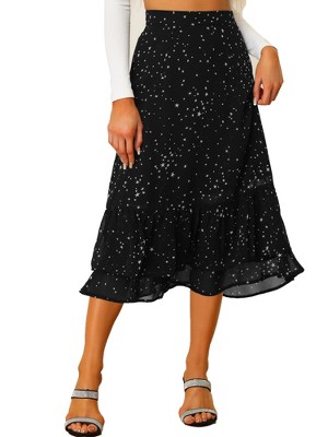 INSPIRE CHIC Women's Chiffon Elastic Waist Ruffle Tiered Flowy Midi Floral Printed Skirts