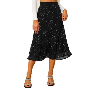 INSPIRE CHIC Women's Chiffon Elastic Waist Ruffle Tiered Flowy Midi Floral Printed Skirts - 1 of 4
