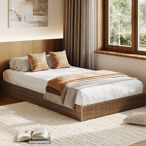 Wood Bed Frame, Wooden Platform Bed with Fluted Design, Queen Bed Frame with Study Support, Easy Assembly, No Box Spring Needed - 1 of 4