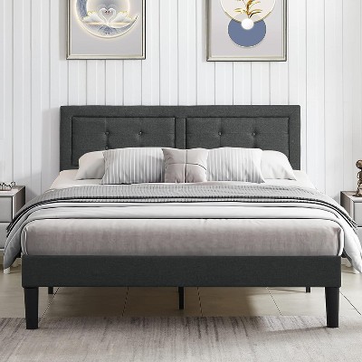 VECELO Twin/Full/Queen Size Upholstered Bed Frame Button Tufted Adjustable Headboard