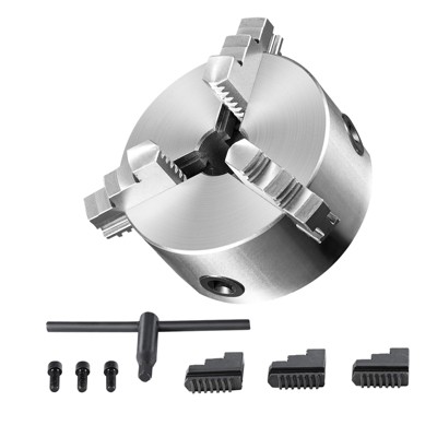 VEVOR 3-Jaw Lathe Chuck, 4'', Self-Centering Lathe Chuck, 0.08-4 in/2 -100 mm Clamping Range with T-key Fixing Screws Reversible Jaws, Silver