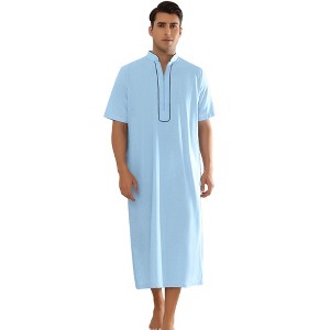 Lars Amadeus Men's Loose Fit Short Sleeves Stand Collar Zipper Long Nightgown - 1 of 4