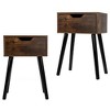Resenkos Set of 2 Mid Century Wood Side Table, End Table with Storage Drawer, Nightstand for Bedroom Living Room, Rustic Brown and Black, Night Stand - 3 of 4