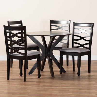 Mila Retro Grey Fabric and Dark Brown Wood 5-Piece Dining Set