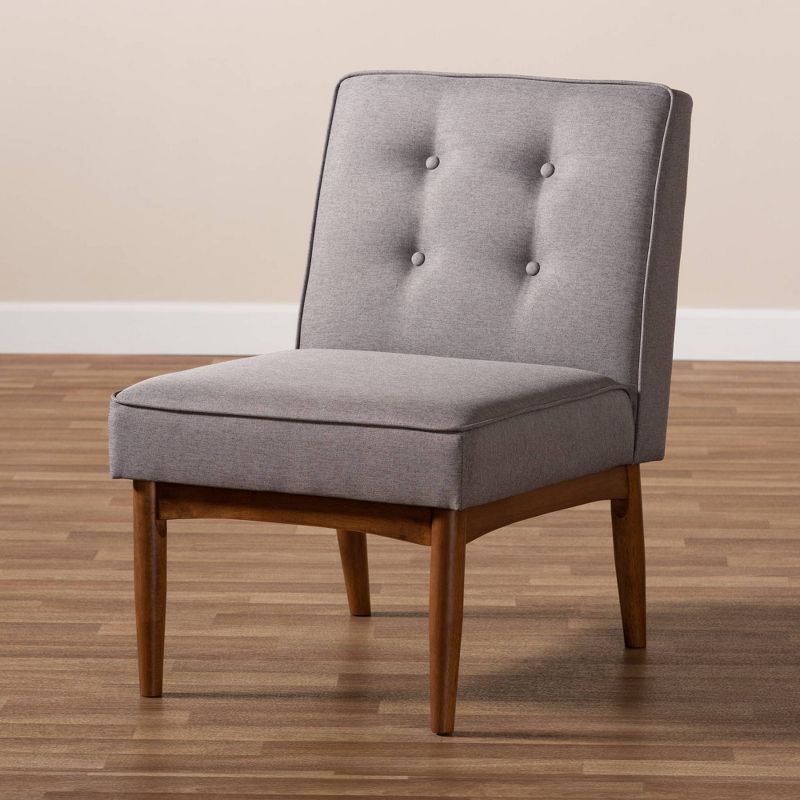 Arvid WoodDining Chair Gray - Baxton Studio: Mid-Century Modern, Upholstered Polyester, Walnut Finish, Button Tufting, 5 of 11
