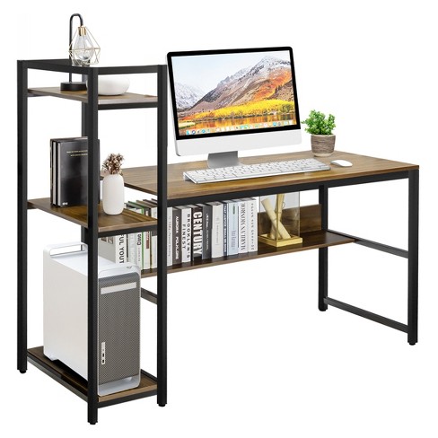 Tangkula L-shaped Office Desk, 59 Inch Large Corner Desk, Full-length Open  Shelf & 2-Tier Side Shelves, Home Office Desk, Writing Desk Computer